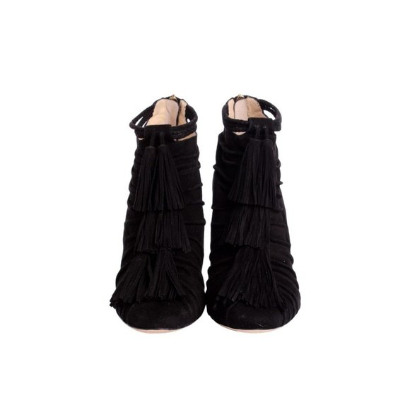 JIMMY CHOO Black Suede Ankle Bootie Pumps w/ Fringe Tassels - US 9 - Picture 4 of 9